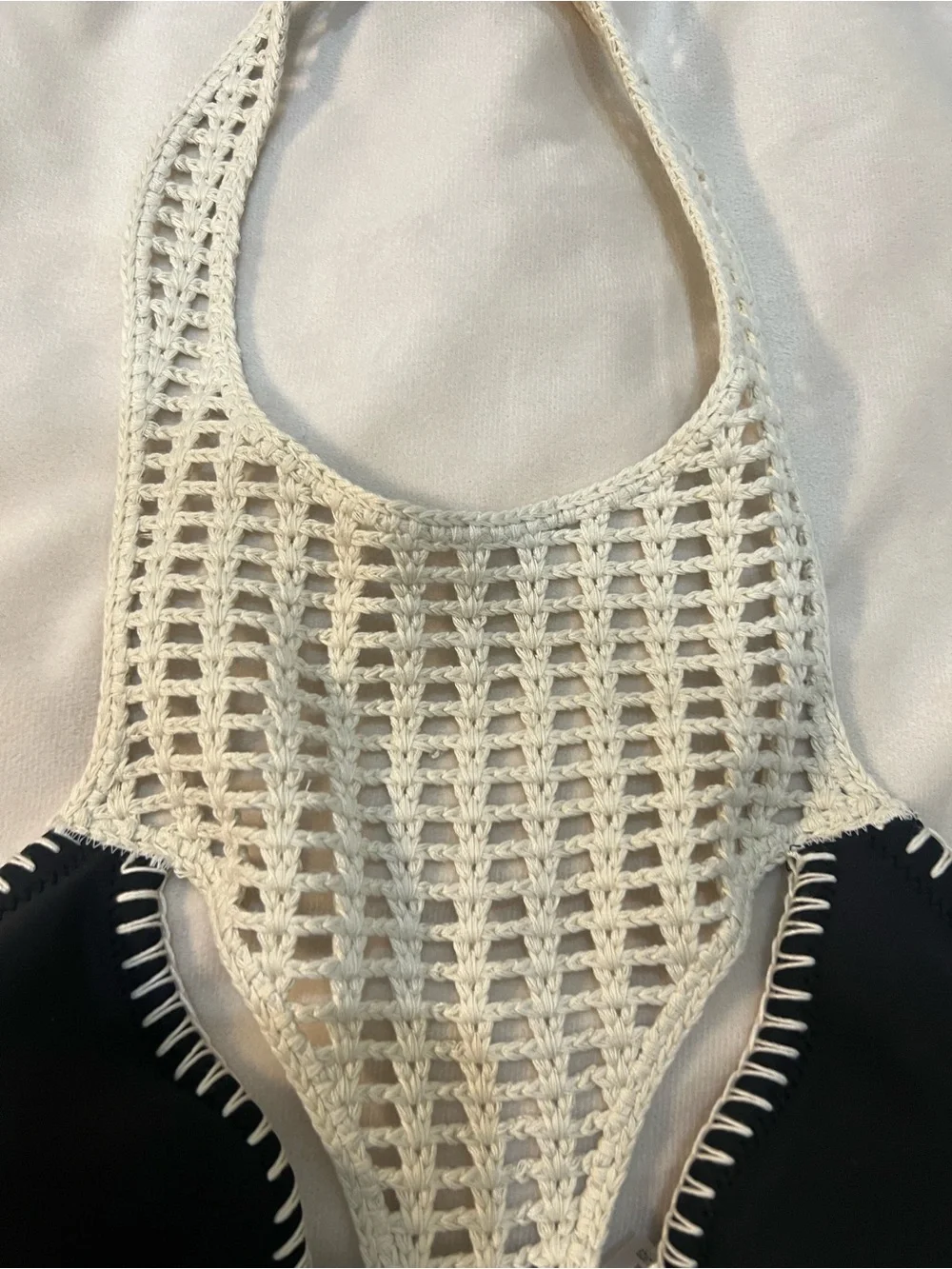 Victoria's Secret Black & Cream Crochet Halter Swim Camisole